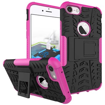 Fashion Fit -suojakuori silikonista ja muovista, jalustatoiminto iPhone 7 / iPhone 8 -puhelimelle - vaaleanpunainen